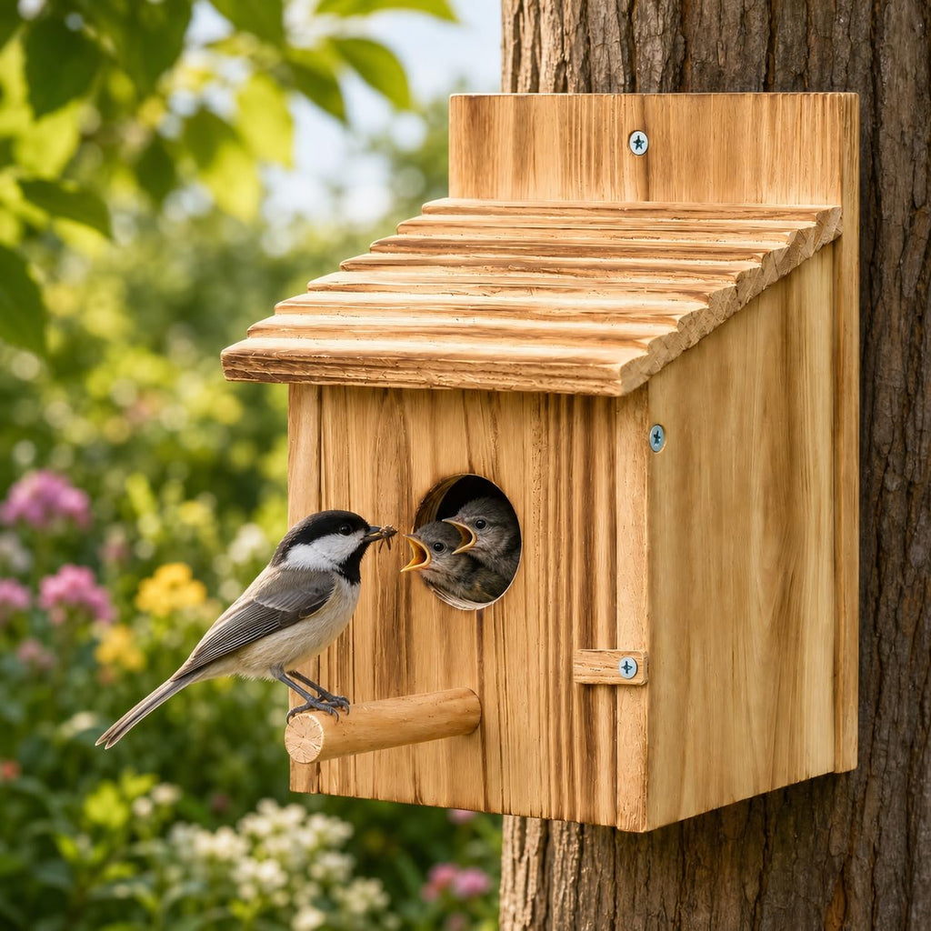 Hanging Wooden Birdhouse with Perch