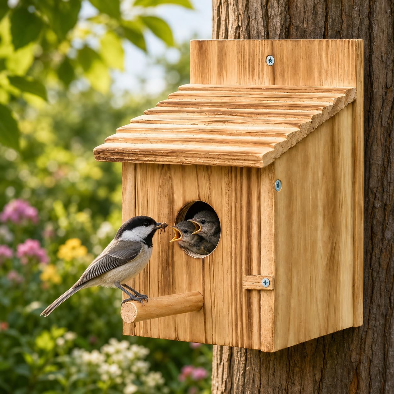 Hanging Wooden Birdhouse with Perch